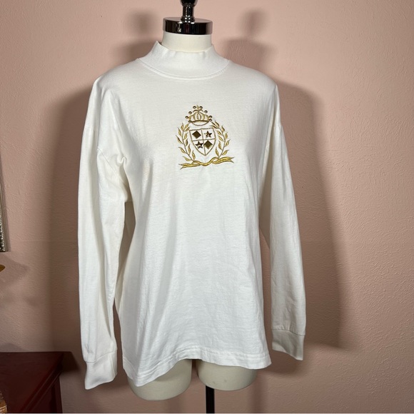 Vintage 1980 Icing Oversized Cream Gold Crown Embellished mock neck sweater - Picture 14 of 17